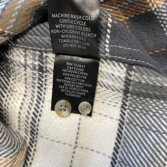 DEPARTWEST FLANNEL SHIRT BUCKLE BKE MENS L BUTTON UP PLAID CHARCOAL GOLD DW135CA - Picture 10 of 13